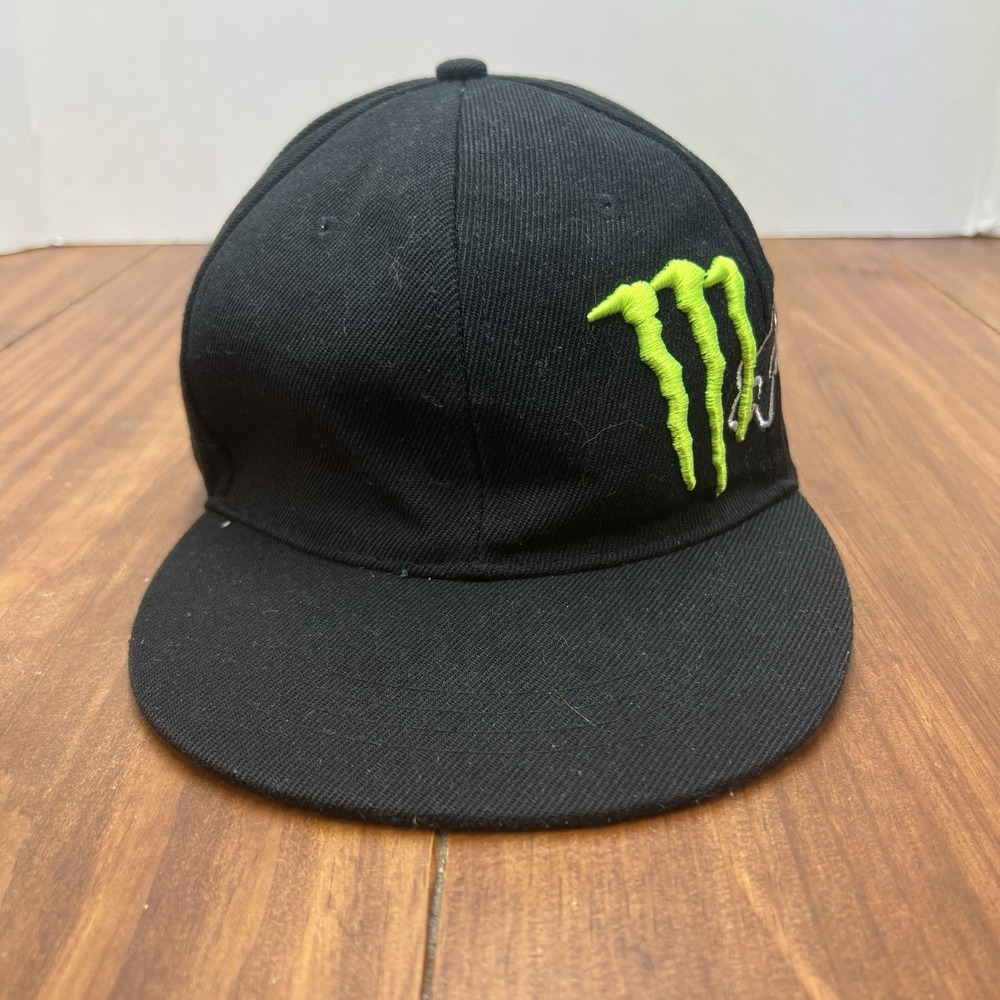 Monster Energy Fox Racing Hat Black Green Logo Fitted Cap 7 1/2 Original Slim